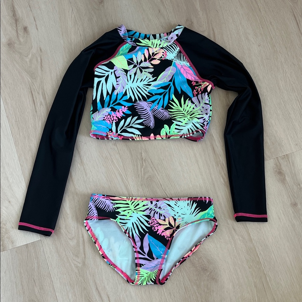 Art Class Black and Multicolor Kids Swim Bikini